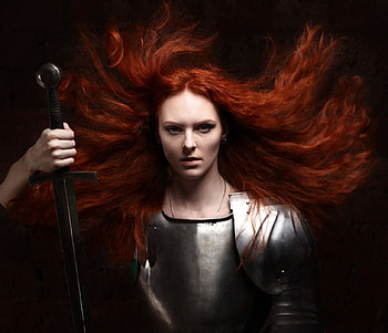 Warrior girl, wind, model, cosplay, girl, redhead, woman, armor, warrior HD wallpaper