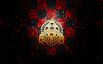 Al-Rayyan SC, glitter logo, QSL, red black checkered background, soccer, qatari football club, Al-Rayyan logo, mosaic art, football, Al-Rayyan FC HD wallpaper