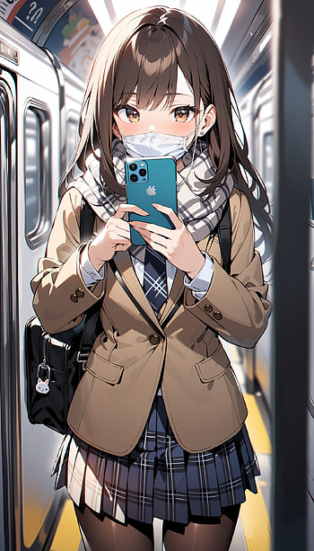 Girl Checking on Train, girl, scarf, school uniform HD phone wallpaper