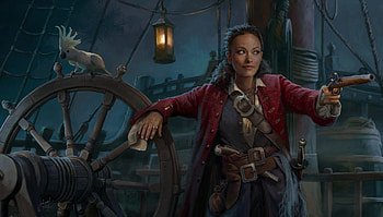 Pirate girl, night, fantasy, art, edward halmurzaev, ppirate, girl, parrot, dark HD wallpaper