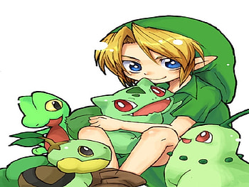 go green, videogame, nintendo, cute, link, turtwig, treeco, video game, green, bulbasaur, zelda, chikorita, pokemon HD wallpaper