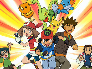 poke friends, max and professor, ash, brock, pikachumay, torchic, mudkip, treeko HD wallpaper