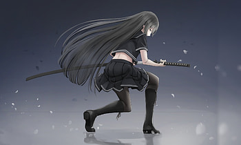 School uniform, katana, warrior, anime girl HD wallpaper