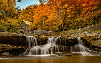 Waterfall, Autumn, River, Landscape HD wallpaper