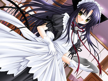 kitty maid, maid, purple hair, anime, cute, girl, dark eyes HD wallpaper