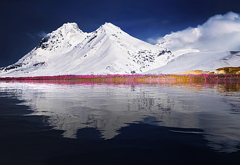 Mountains, winter, landscape, lake, reflections, nature HD wallpaper
