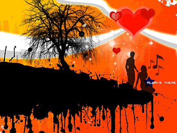 Fantasy Island....Only For Lovers, island, fantasy, hearts, sky, lovers, music notes, tree HD wallpaper