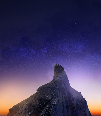 Castle, hill, mountains, stars, night HD phone wallpaper