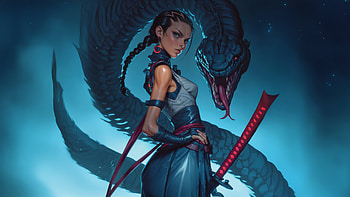 Serpent Slayer The Warrior Vengeance, artist, artwork, digital-art, art, ai, dragon, anime-girl HD wallpaper