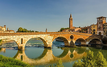 Verona, Italy bridge, Adige river, Evening sky HD wallpaper