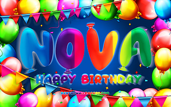 Happy Birtay Nova, , colorful balloon frame, Nova name, blue background, Nova Happy Birtay, Nova Birtay, popular american male names, Birtay concept, Nova HD wallpaper