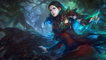 Fantasy girl, blue, susu dong, fantasy, art, red, green, girl HD wallpaper