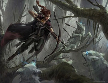 Fighting Off Wolves, fighting, wolves, woman, bow HD wallpaper