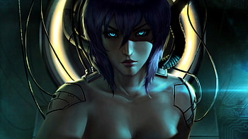 Motoko Kusanagi, fantasy, green, game, raikoart, girl, luminos, woman HD wallpaper