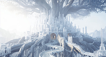 Crystal Tree Citadel —, Fantasy City, Tree HD wallpaper