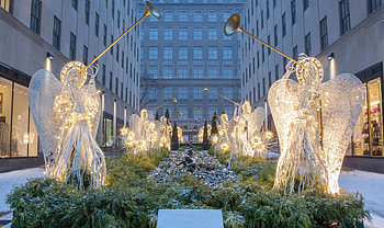 Rockefeller Center, Channel gardens, Illuminated walkway, Cityscape HD wallpaper
