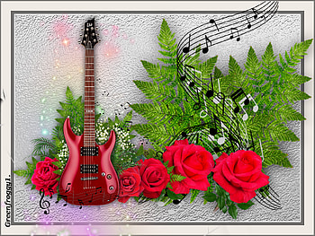 GUITAR AND ROSES, ART, CREATION, , ABSTRACT HD wallpaper