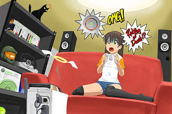 Red Ring of DEATH!, anime girl, cat, red ring of death, xbox 360 HD wallpaper