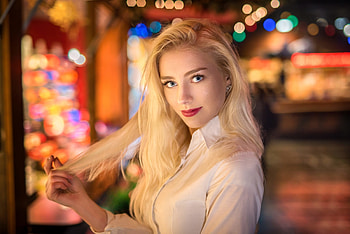 Bokeh, beautiful woman, white shirt HD wallpaper
