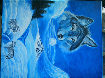 Wolf Fantacy, blue, winter, animal, art, dogs, wolf, fantacy, snow, nature HD wallpaper