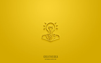 Creative idea 3d icon, yellow background, 3d symbols, Creative idea, business icons, 3d icons, Creative idea sign, business 3d icons HD wallpaper