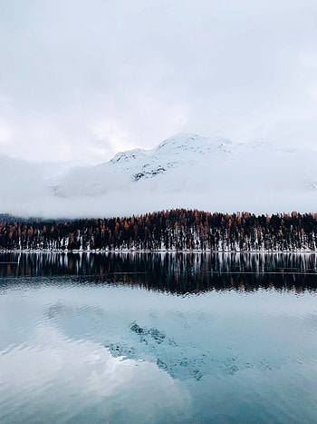 Winter, Nature, Trees, Sky, Snow, Mountain, Lake HD phone wallpaper