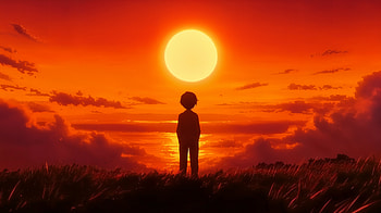 Anime Sunset: Ultra, Anime, anime sunset, silhouette, child HD wallpaper