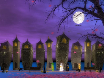 Creepy Houses, halloween, purple, houses HD wallpaper