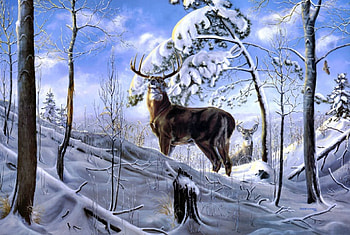 By Charles H. Denault, winter, charles h denault, art, deer, snow, trees, forest HD wallpaper