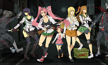 high school of the dead, zombie, weapon, girls, long hair, uniorm HD wallpaper