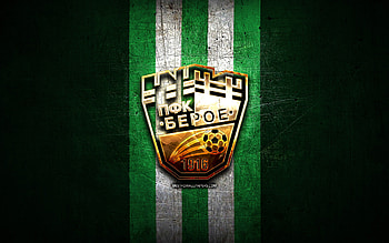 Beroe Stara Zagora FC, golden logo, Parva liga, green metal background, football, bulgarian football club, Beroe Stara Zagora logo, soccer, PFC Beroe Stara Zagora HD wallpaper