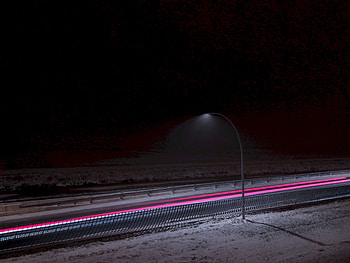 Snow, Dark, Road, Lamp, Lantern, Long-Term Exposure HD wallpaper