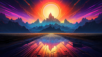 Neon Horizon Mountain Reflection , artist, artwork, art, digital-art, ai, mountains, horizon, mountain HD wallpaper