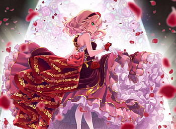 Under the moonlight, white, idolmaster, girl, dress, maru, wind, moon, petals, red, luna, luminos HD wallpaper