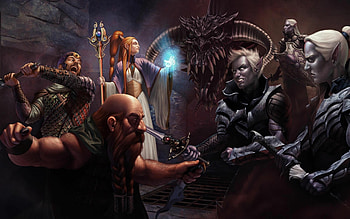 Dwarf, Dark elves mage, Skull drow, Sword warrior HD wallpaper