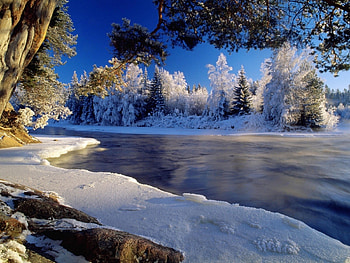 Landscape, Winter, Rivers, Trees, Snow HD wallpaper