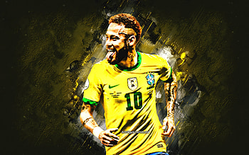 Neymar Jr, Brazil national football team, portrait, yellow stone background, grunge art, Brazil, Neymar, football HD wallpaper