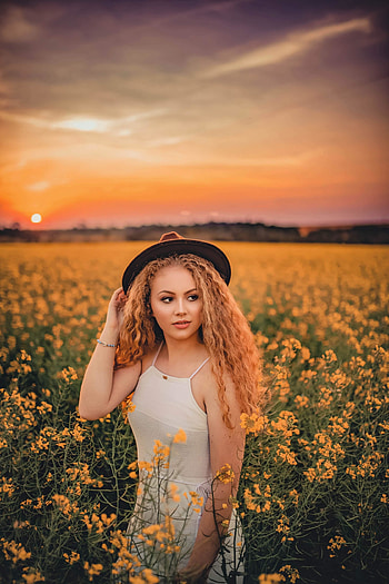 Meadow, pretty woman, curly hair, outdoor HD phone wallpaper