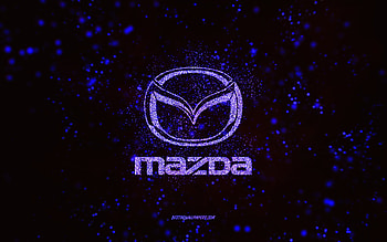 Mazda glitter logo, , black background, Mazda logo, purple glitter art, Mazda, creative art, Mazda purple glitter logo HD wallpaper