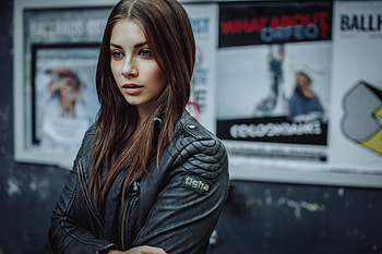 Women Brunette Leather Jackets, girls, model HD wallpaper