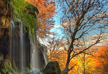 waterfall, colors, nature, art HD wallpaper