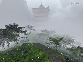 3D Temple, mist, 3D, misty, temple HD wallpaper