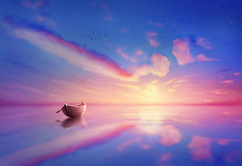 Sunset Scenery Minimal Art , sunset, artist, artwork, digital-art, deviantart, boat HD wallpaper