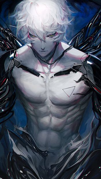 yellow eyes, white hair, short hair, cyborg, Anime, Original HD phone wallpaper
