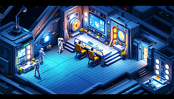 Neon Starship Command Deck — Ultra, spaceship interior, isometric HD wallpaper