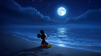 Mickey Mouse Under The Moonlit Sea, mickey-mouse, cartoons, minimalism, minimalist, ai, artwork, digital-art HD wallpaper