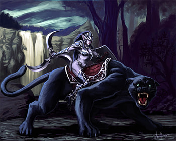 Luna, moonfang, panther, waterfall, warrior HD wallpaper