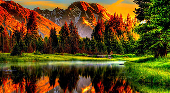 mountain sunset, natur, mountains, lake, sunset HD wallpaper