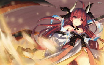 Kotori Itsuka, god, kimono, red eyes, red hair, long hair, beauty, sexy, magic, horns, beautiful, demon, anime girl, anime, lights, Date A Live, cool, weapon, neckwear, fire HD wallpaper