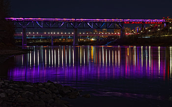 Water, Night, Dark, Bridge, Neon, Backlight, Illumination HD wallpaper